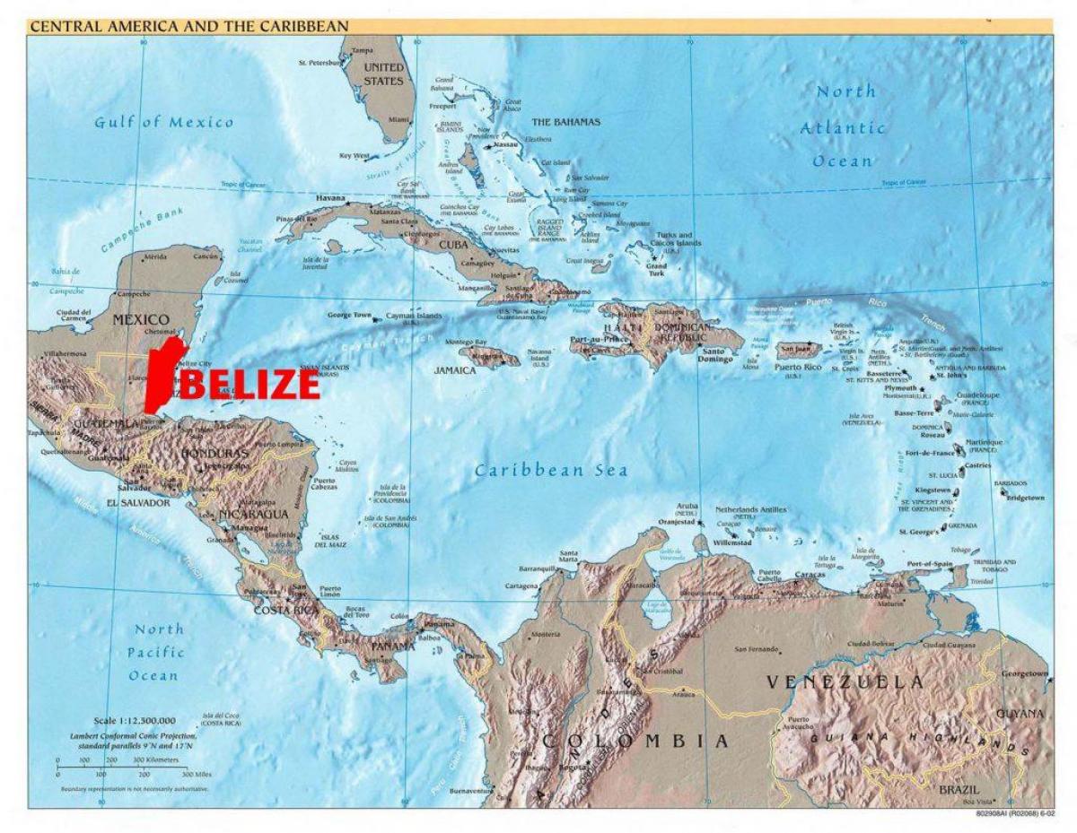 Harta e Belize amerikën qendrore