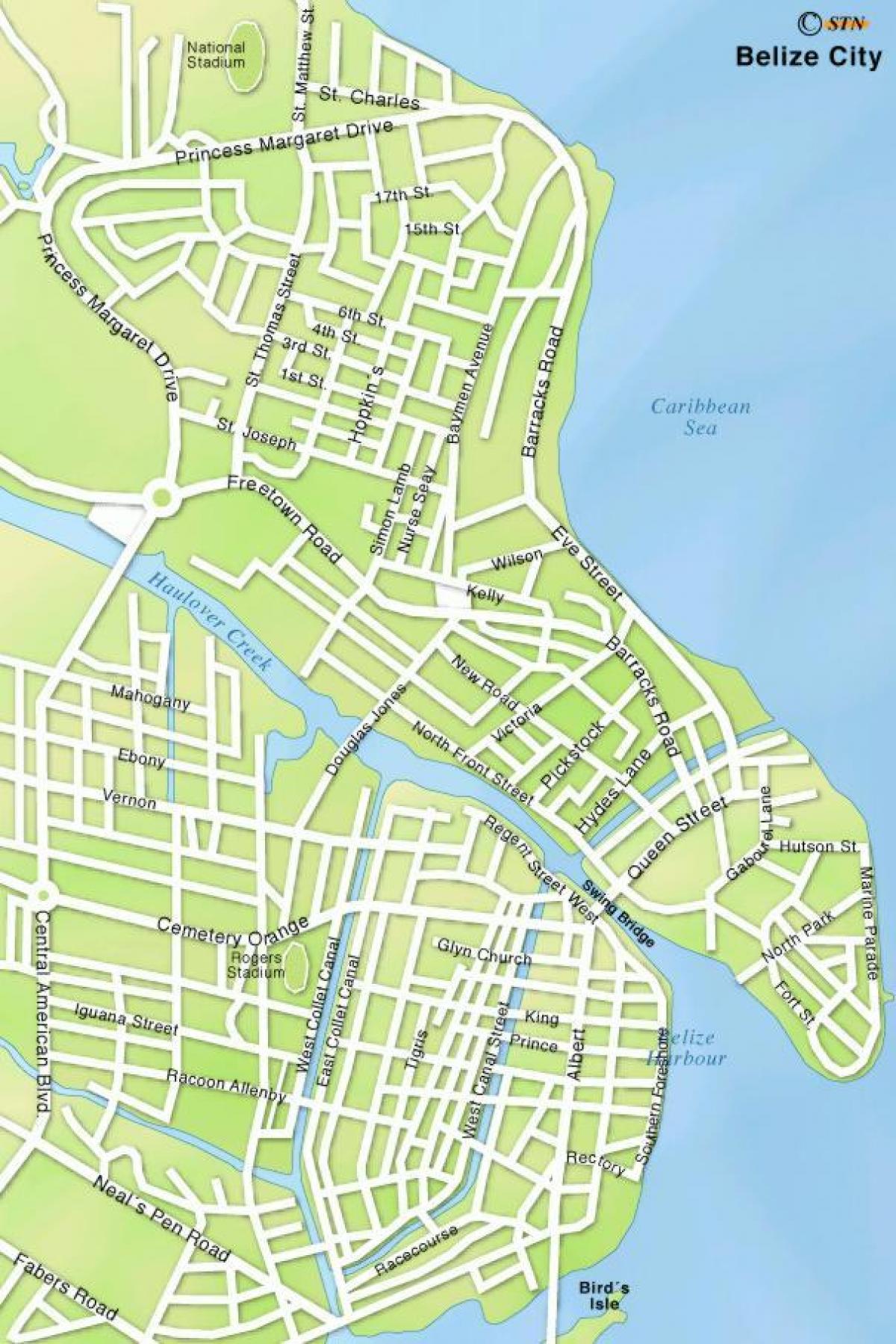 harta e Belize rrugëve të qytetit