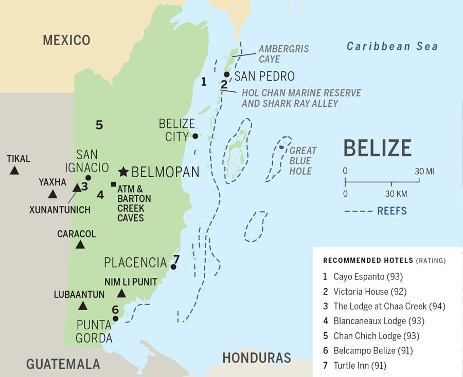 Harta e Belize plazhet