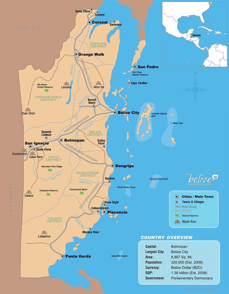 Harta e Belize turistik