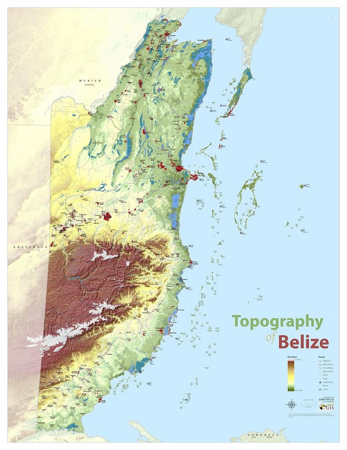 Hartën topografike Belize